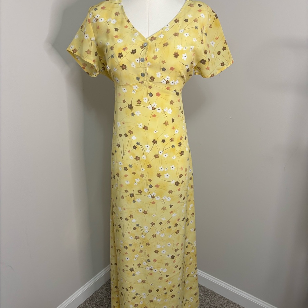 Vintage 90 s Floral Yellow Maxi Dress